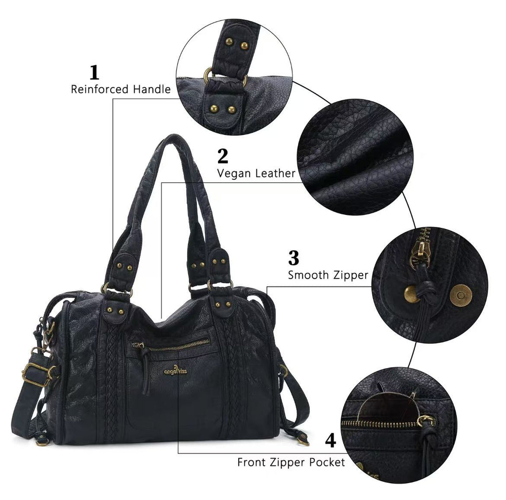 .Bag for Women, Vegan Leather Hobo Satchel, Large 15.3"x6.6"x11.4" Tote Purse Shoulder Bag