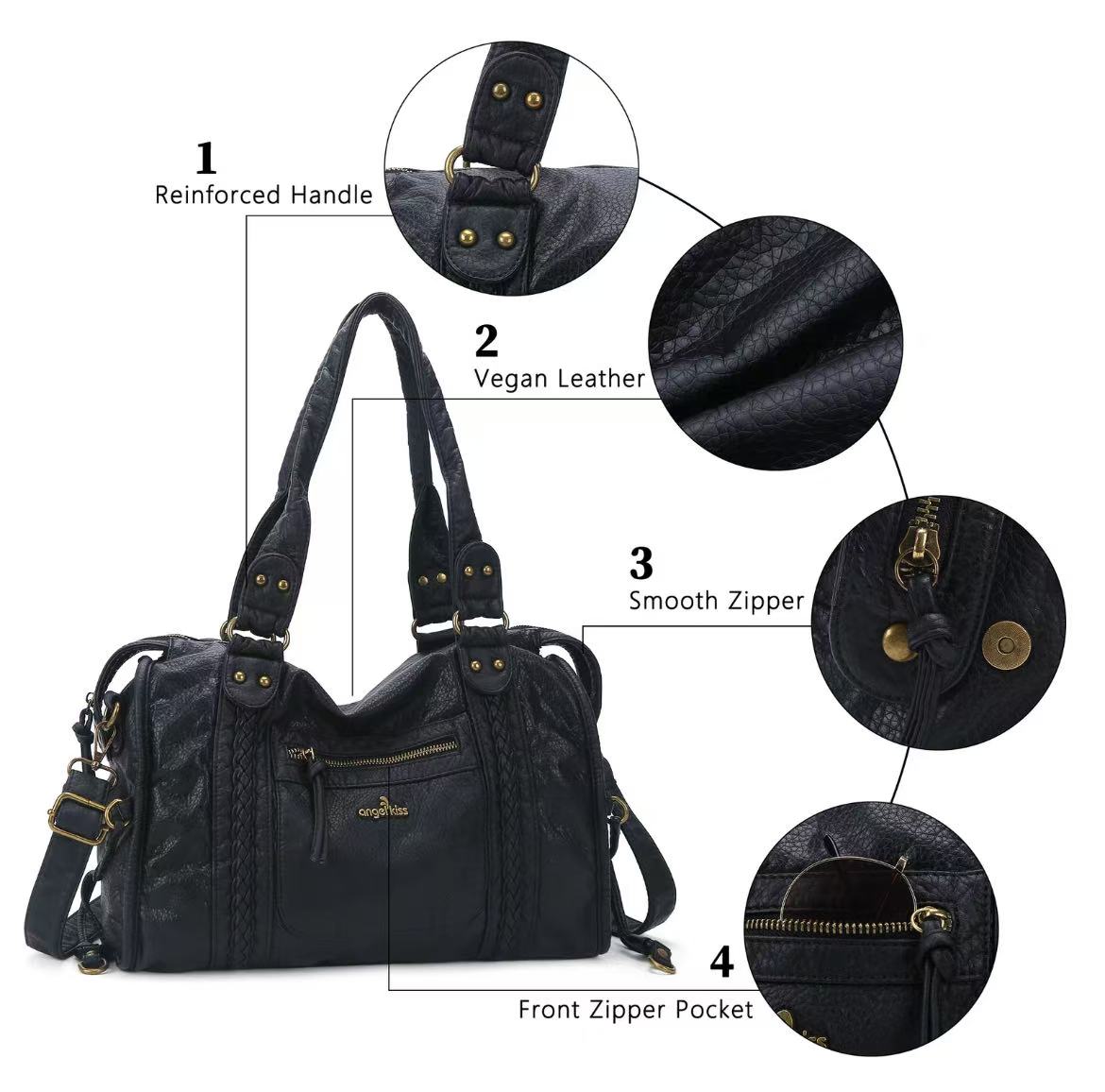 .Bag for Women, Vegan Leather Hobo Satchel, Large 15.3"x6.6"x11.4" Tote Purse Shoulder Bag