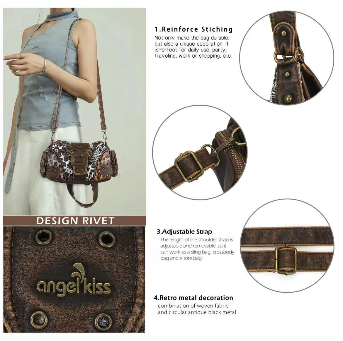 Hobo Handbag for Women(10.6" x 4" x 5.9") Large Leopard Print Everyday Crossbody Shoulder Bag with Zip Closure, Casual Everyday Hobo, Accessories For Women, Purses, Crossbody Bag, Everyday Bag