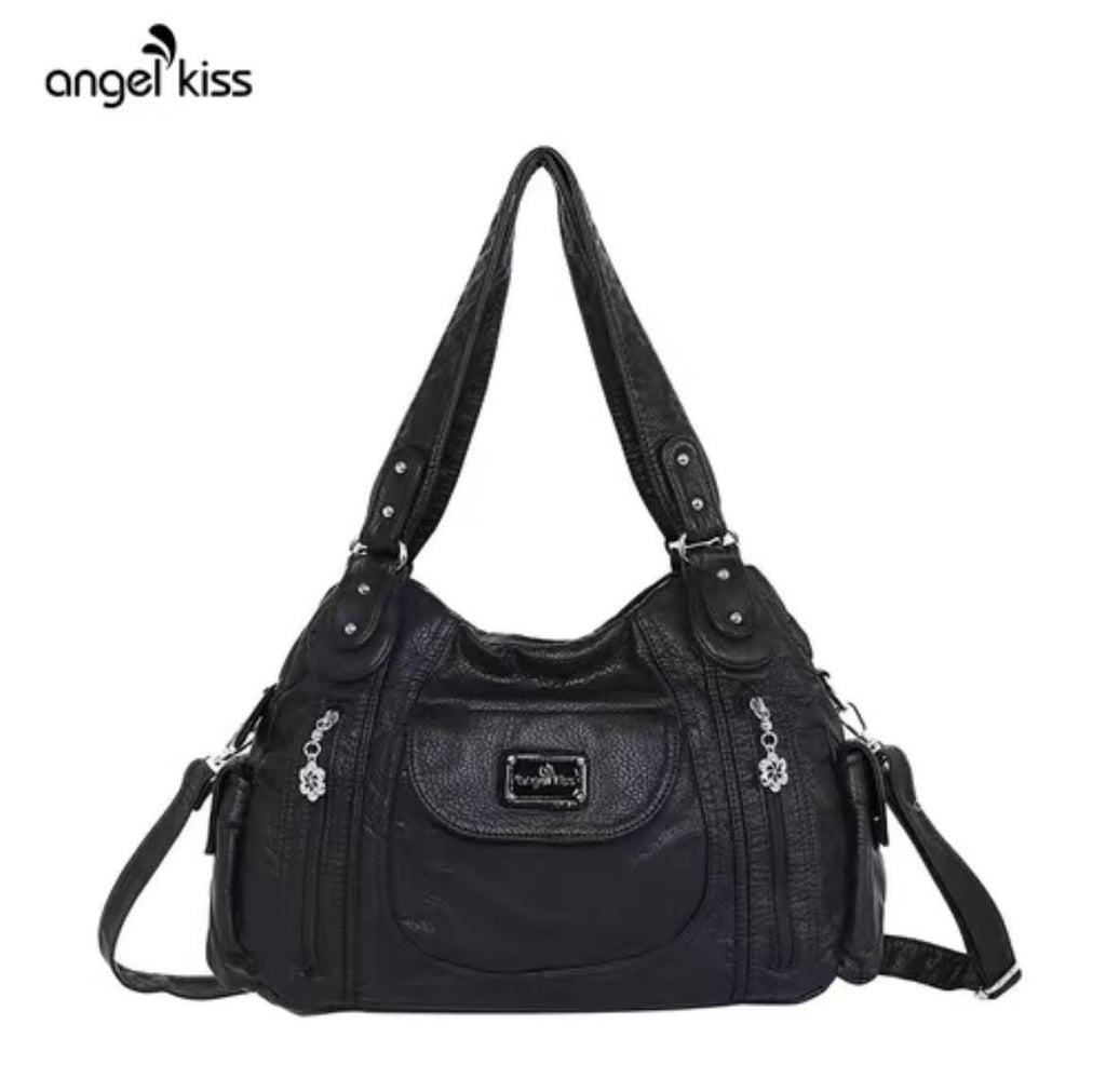 Women's Large Faux Leather Multipocket Hobo Satchel(14.2" x 4.8" x 9.5") - Adjustable Strap Lightweight Convertible Shoulder Bag, Cross Body Bag, Handbag, Purse, Everyday Tote, Cross Body Bags