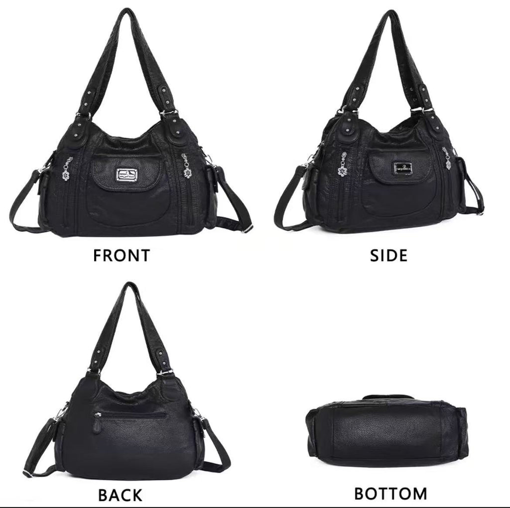 Women's Large Faux Leather Multipocket Hobo Satchel(14.2" x 4.8" x 9.5") - Adjustable Strap Lightweight Convertible Shoulder Bag, Cross Body Bag, Handbag, Purse, Everyday Tote, Cross Body Bags