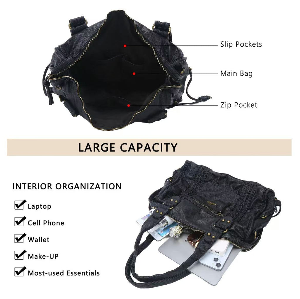 .Bag for Women, Vegan Leather Hobo Satchel, Large 15.3"x6.6"x11.4" Tote Purse Shoulder Bag