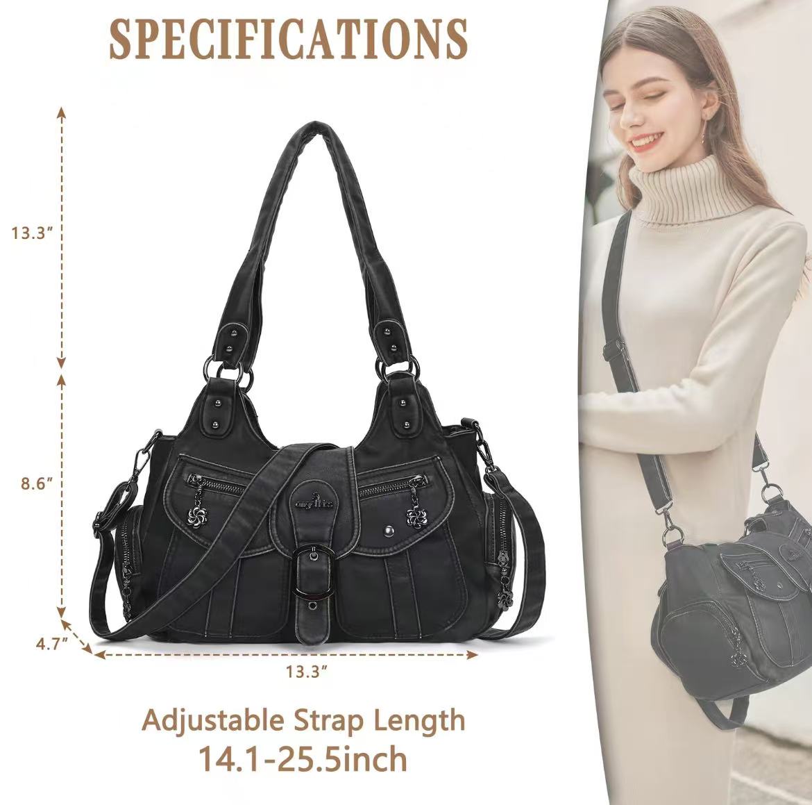 Faux Leather Hobo Bag for Women - Leather Satchel, Crossbody Bag with Adjustable Strap, Handbag Purse, Women's Accessories, Angel Kiss Bag,summervibes Hobo Shoulder Bags Handheld Shoulder Bag everyday bag work bags for women handbags