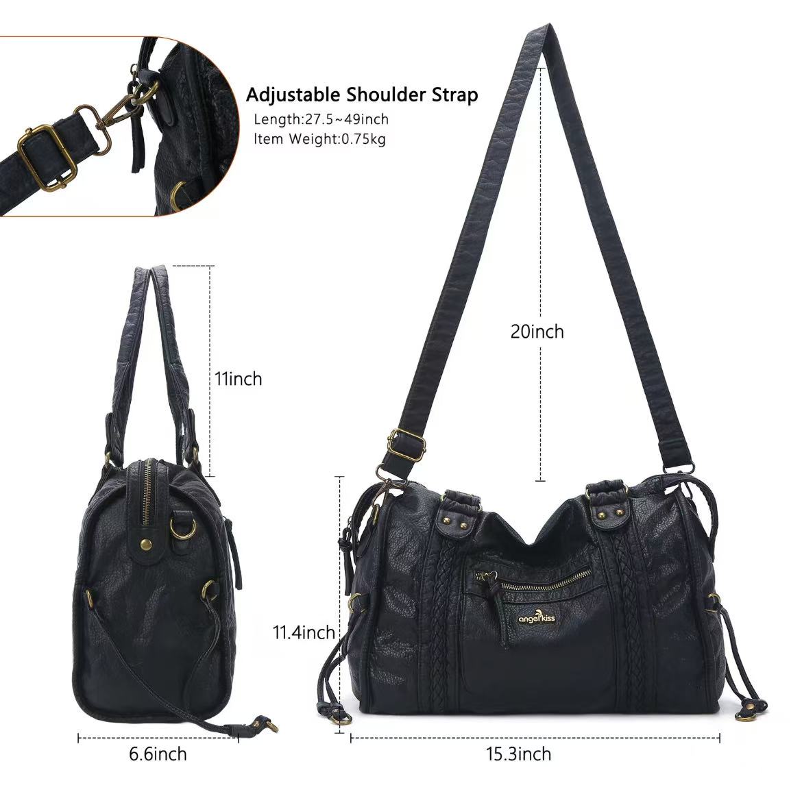 .Bag for Women, Vegan Leather Hobo Satchel, Large 15.3"x6.6"x11.4" Tote Purse Shoulder Bag